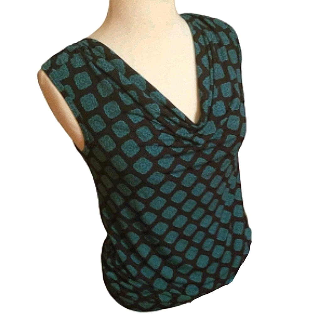 Banana Republic Teal and Navy Cowl Neck Sleeveless Blouse size S stretch
